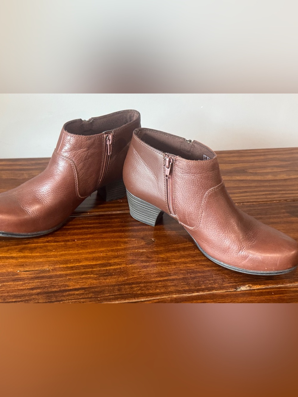 Clarks Brown Leather Ankle Booties with Side Zip